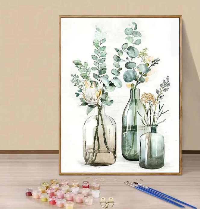 Paint by Numbers - Flowers in 3 Glass Jars3