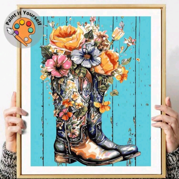 Paint by Numbers: Cowboy Boots with Flowers