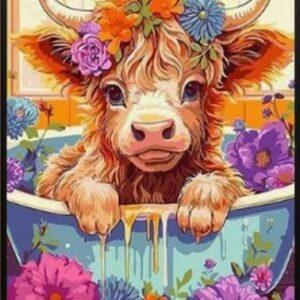 Paint by Numbers: Cow with flowers in bath