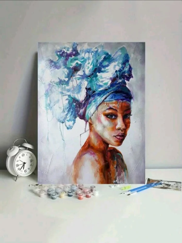 Black Woman with Blue Head Piece.
