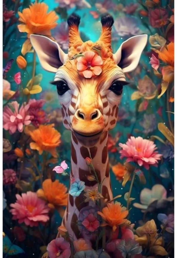 Giraffe with Flowers