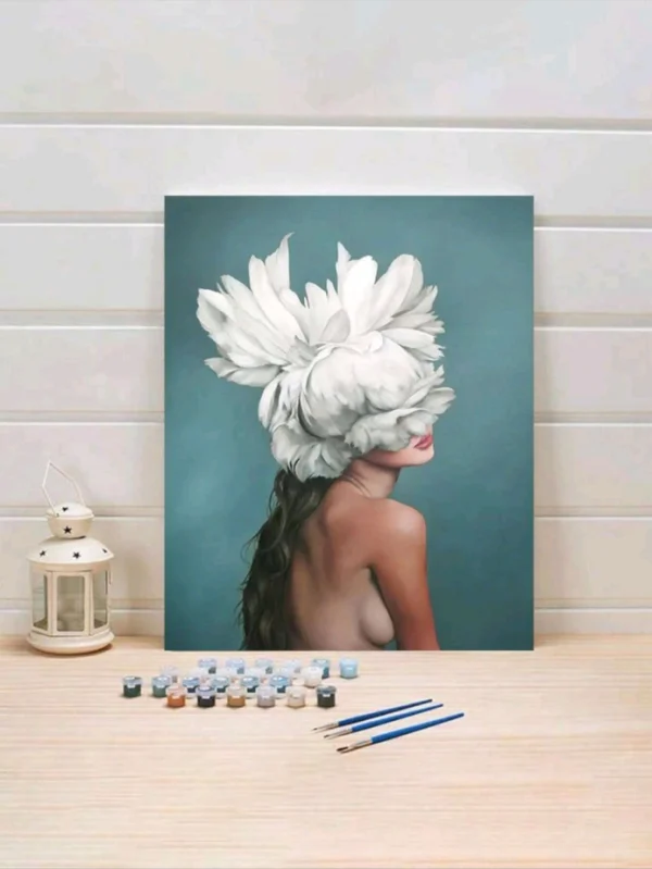 Naked Girl with White Feather Flowers -