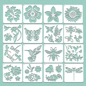 PVC Stencil: 16Pc Floral, Bird, Butterfly