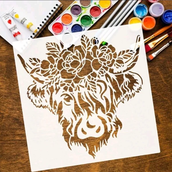 1PVC Stencil: 1pc Mylar Highland Cow Stencil 1pc Mylar Highland Cow Stencil 2