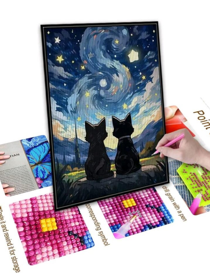 Diamond Dotting: 2 Cats in the Night Sky 2