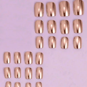 Nail Art - 24pc Champagne Mirror Effect Fake Nails