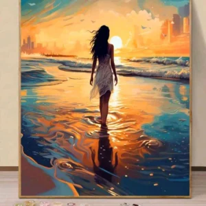 Paint by Numbers: Lady in Golden Sunset Beach