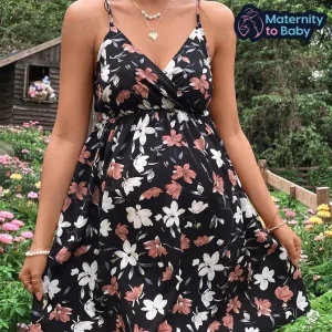 Dark Casual Floral Print Maternity Dress