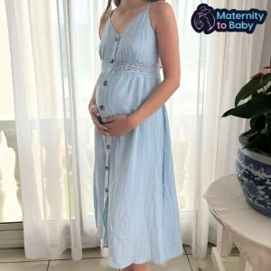 Solid Colour (Blue) Maternity Dress