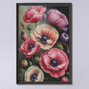 Cross-Stitching - Pink Poppy Flowers 1