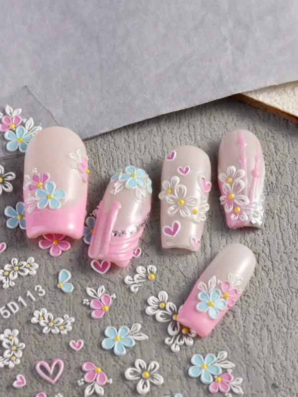 5D Colourful Flowers Nail Art Stickers 4