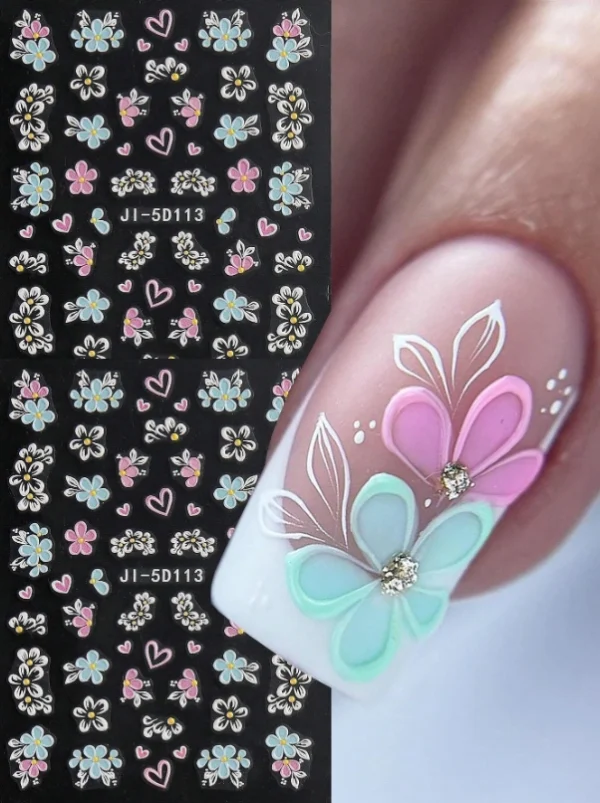5D Colourful Flowers Nail Art Stickers
