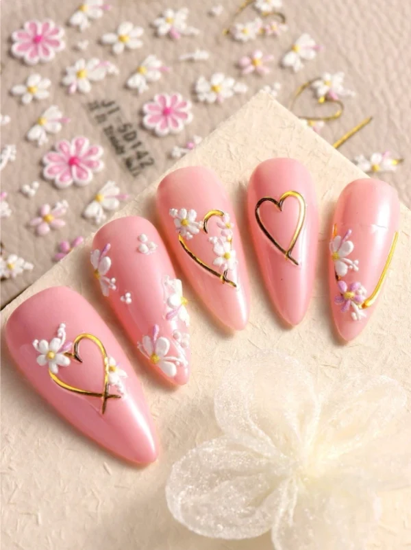 5D Flowers and Hearts Nail Art Stickers 1