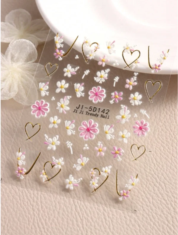 5D Flowers and Hearts Nail Art Stickers 2