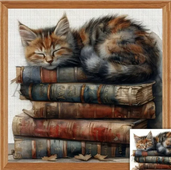 Cross-Stitching - Cat on a Stack