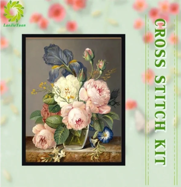 Cross-Stitching - Pink and White Roses 1