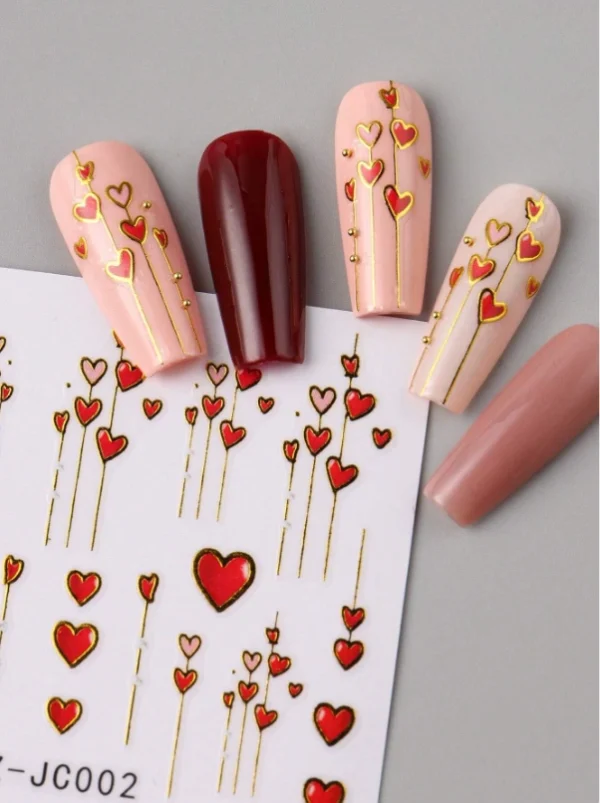 2pcs Red Hearts Nail Art Stickers 2