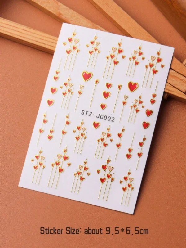 2pcs Red Hearts Nail Art Stickers 3