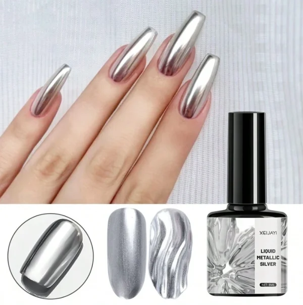 XEIJAYI Liquid Metallic Silver Gel Nail Polish 3