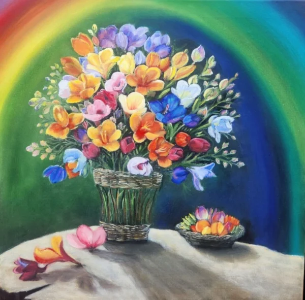 Original Oil Painting - A Basket or Two of Blooms