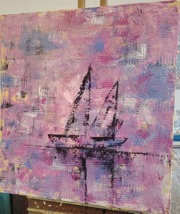 Abstract Yachts at Sunset by West Coast Artist - Image 3