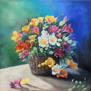 Original Oil Painting - Basket of Flowers