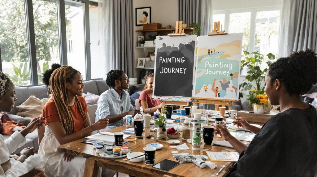 South African young adults enjoying beginner painting together