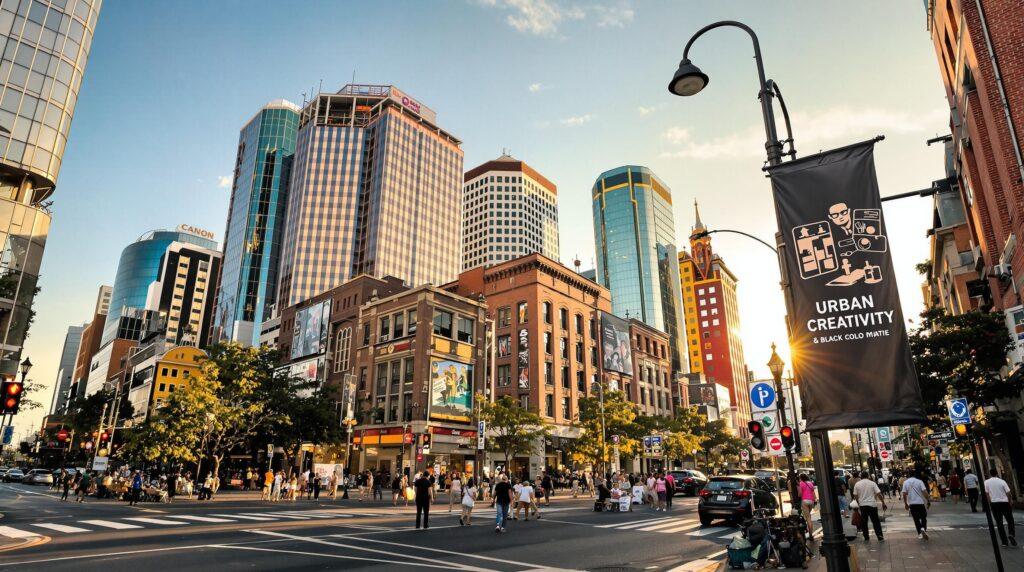 South African city artists painting urban street at sunset