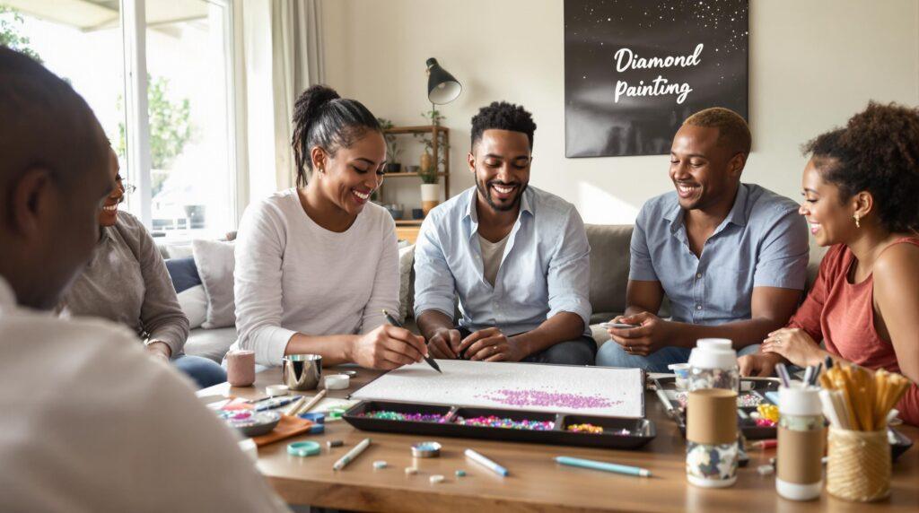 South African family beginning diamond painting project together