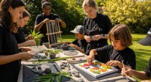 natural art workshop, artists creating with nature, outdoor artmaking