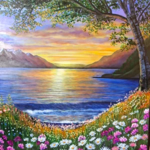 The Golden Hour Bloom - Oil Painting by Lizelle van Tonder