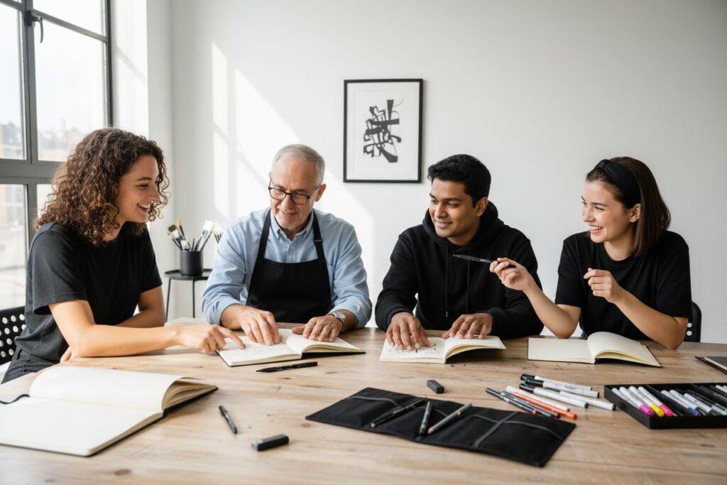 beginner sketchbooks, art classroom, drawing students