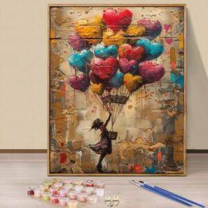 Paint by Numbers: Girl with heart balloons